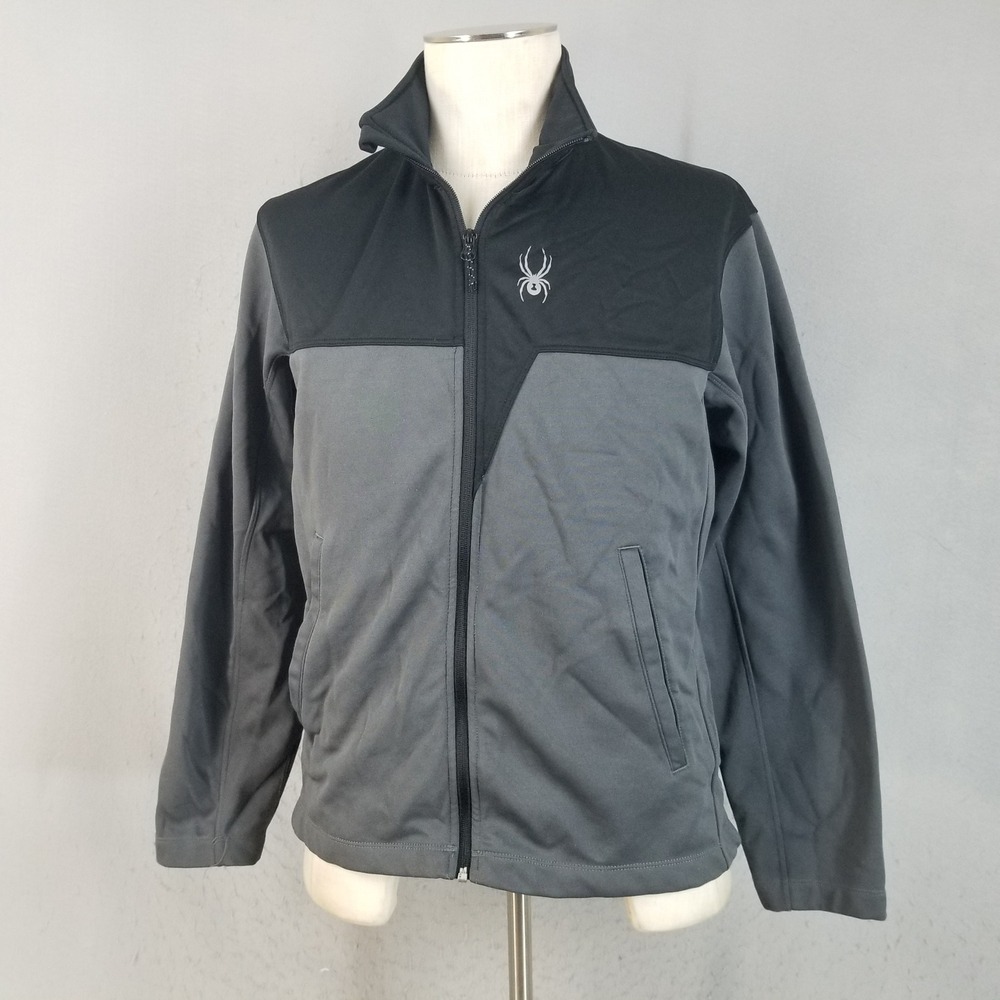 Spyder Jacket Mens M Gray Black Full Zip Fleece Lined Colorblock Activewear